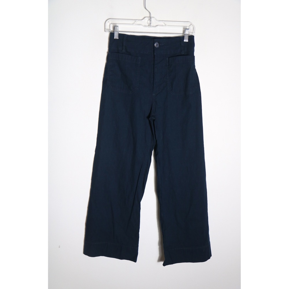 Anthropologie Maeve Colette Wide Leg High Rise Pants 27 Navy Pockets Ankle